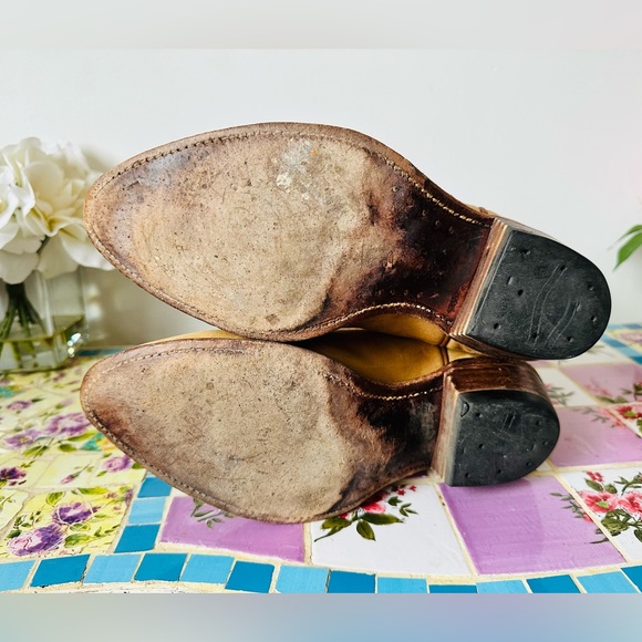 Vintage Tan Western Cowboy Cowgirl Leather Boots 9.5 10 - Picture 8 of 12